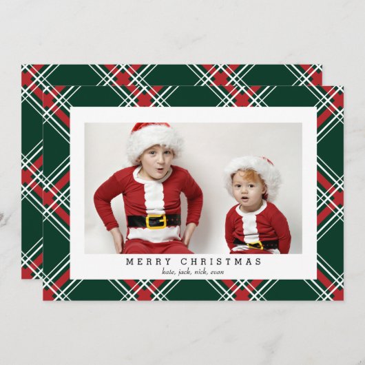 グリーンタータンチェックのクリスマス休暇用フォトカード シーズンカード (正面/裏面)