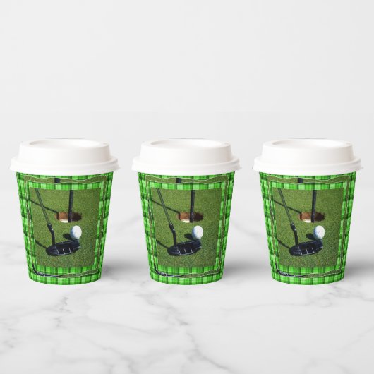 グリーンタータンチェックゴルフクラブパー、紙パーティーカップ 紙コップ (複数)