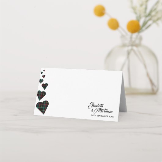 グリーンタータンチェックテーブル座席表又はエスコートカード プレイスカード (正面)