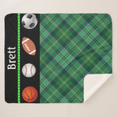 グリーンタータンチェックバスケットボール野球サッカー シェルパブランケット (正面(横))