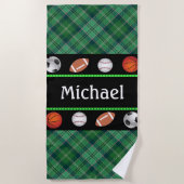 グリーンタータンチェックバスケットボール野球サッカー ビーチタオル (正面)