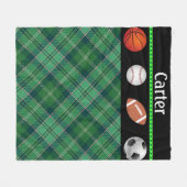 グリーンタータンチェックバスケットボール野球サッカー フリースブランケット (正面(横))
