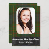 グリーンタータンチェック写真テンプレートsweet sixteen 招待状 (正面/裏面)