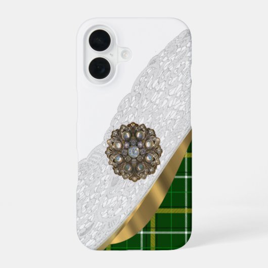 グリーンタータンチェック格子板 iPhone 16ケース (裏面)