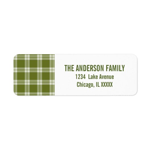 グリーンタータンチェック格子状クリスマス住所 シール (正面)