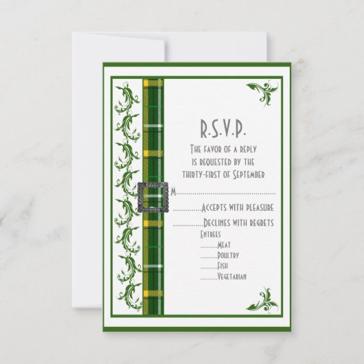 グリーンタータンチェック結婚プレイドR.S.V.P 出欠カード (正面)