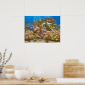 グリーンタートルオーバーコーラルリーフ ポスター (キッチン)