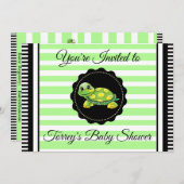 グリーンタートルテーマの少年の赤ちゃんシャワー招待状 招待状 (正面/裏面)