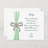 グリーンダイヤモンドの弓のウェディングメイドオブオナーカード 招待状 (正面/裏面)