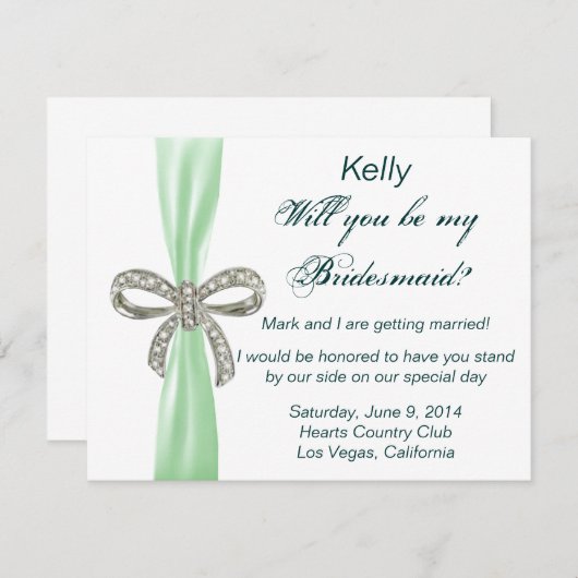 グリーンダイヤモンドの弓のウェディング ブライダルパーティーのカード 招待状 (正面/裏面)