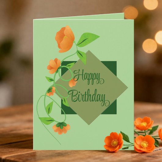 グリーンダイヤモンドの桃の花の誕生日 カード