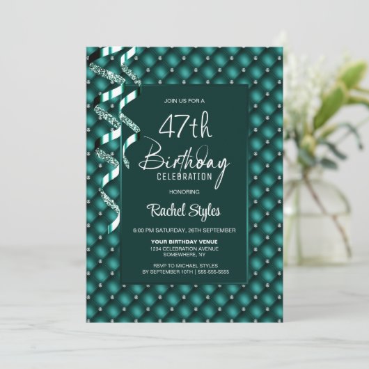 グリーンダイヤモンドパターンエイジ誕生日パーティー 招待状 (スタンド正面)