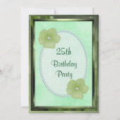 グリーンダイヤモンドフラワーとパールの25歳の誕生日 招待状 (正面)