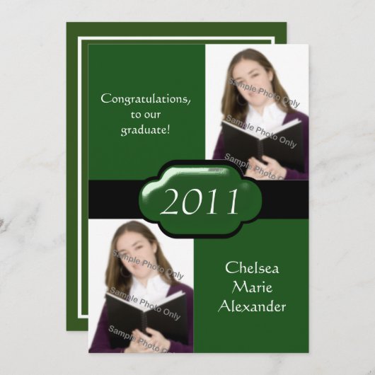 グリーンダブルフォト卒業パーティー招待状 招待状 (正面/裏面)