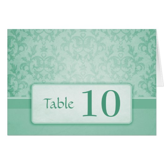 グリーンダマスクのウェディングテーブル番号スタンドアップカード (正面横)