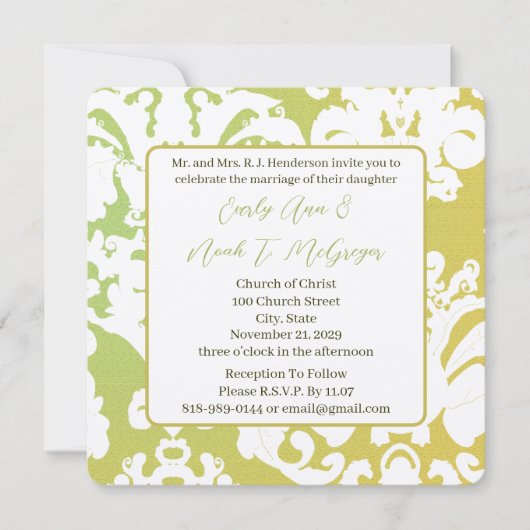 グリーンダマスクウェディング招待状 招待状 (正面)