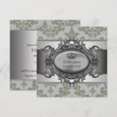 グリーンダマスククラウンリトルプリンスボーイベビーシャワー 招待状 (正面/裏面)