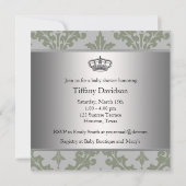 グリーンダマスククラウンリトルプリンスボーイベビーシャワー 招待状 (裏面)