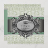 グリーンダマスククラウンリトルプリンスボーイベビーシャワー 招待状 (正面/裏面)