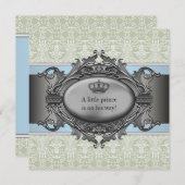 グリーンダマスククラウンリトルプリンスボーイベビーシャワー 招待状 (正面/裏面)