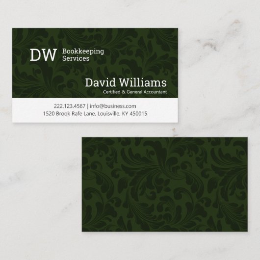 グリーンダマスク簿記/会計名刺 コーリングカード (正面/裏面)