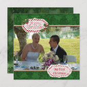 グリーンダマスクnホリー写真クリスマスカード シーズンカード (正面/裏面)