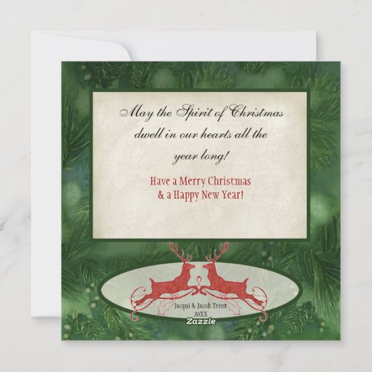 グリーンダマスクnホリー写真クリスマスカード シーズンカード (裏面)