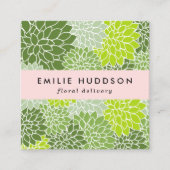 グリーンダリア花、花屋、花屋 スクエア名刺 (正面)