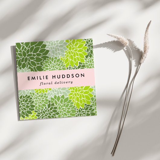 グリーンダリア花、花屋、花屋 スクエア名刺