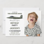 グリーンダーク戦闘機ジェット誕生日招待状写真 招待状 (正面)