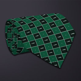 グリーンチェッカーボードロゴパターン ネクタイ