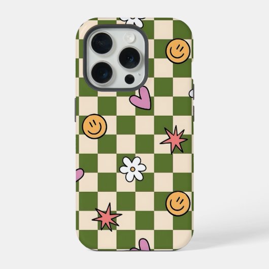グリーンチェッカー柄のスマホケース iPhoneケース (裏面)