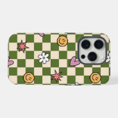 グリーンチェッカー柄のスマホケース iPhoneケース (裏面横)