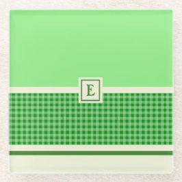 グリーンチェックモノグラムガラスコースター ガラスコースター