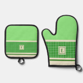 グリーンチェックモノグラム 鍋つかみ&鍋敷きセット (正面)