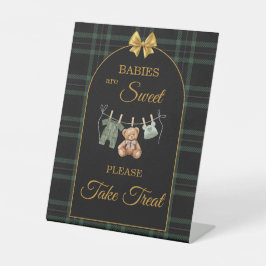 グリーンチェック柄の「Babies Are Sweet Take A Treat」サイン 台座サイン