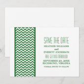 グリーンチェブロン枠の結婚式延期案内 招待状 (正面/裏面)