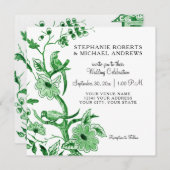 グリーンチノワジー アジアンチャイナ フラワールウォーターカラー 招待状 (正面/裏面)