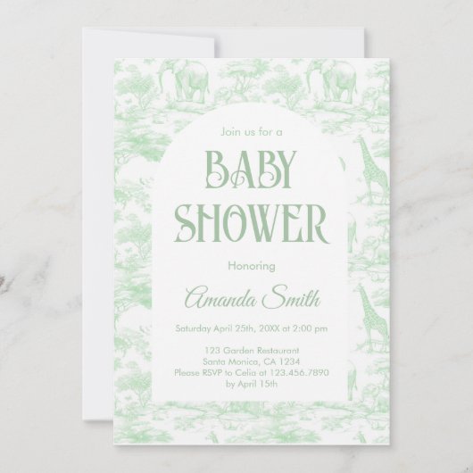グリーンチャイナドレス トワルドジュー ベビーシャワー 招待状 (正面)