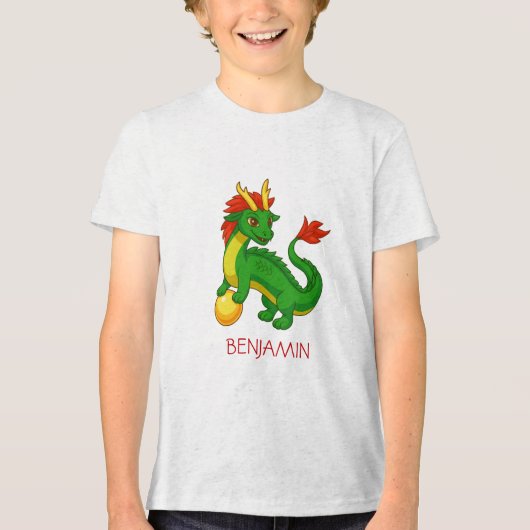 グリーンチャイニーズドラゴン+カスタムネーム トライブレンドTシャツ (正面)