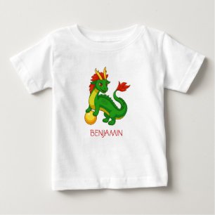 グリーンチャイニーズドラゴン+カスタムネーム ベビーTシャツ