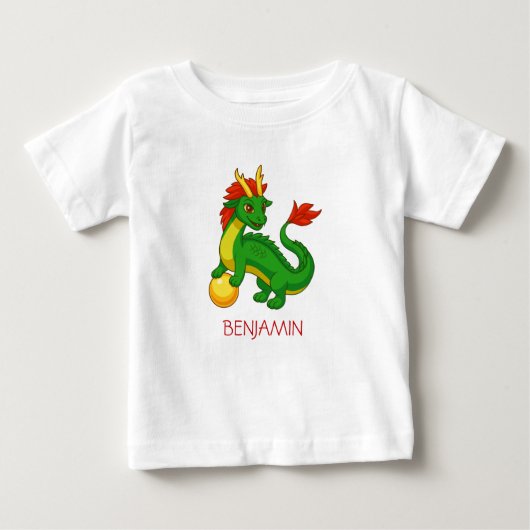 グリーンチャイニーズドラゴン+カスタムネーム ベビーTシャツ (正面)