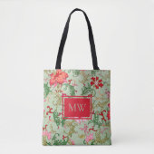 グリーンチャイニーズフラワーのオーダーメイドイニシャルトートバッグ トートバッグ (正面)