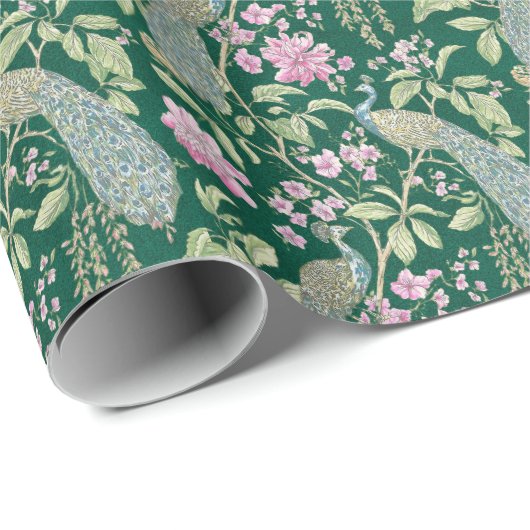 グリーンチャイノアイセリーピーコックのフローラエレガント分離 ラッピングペーパー (ロールコーナー)