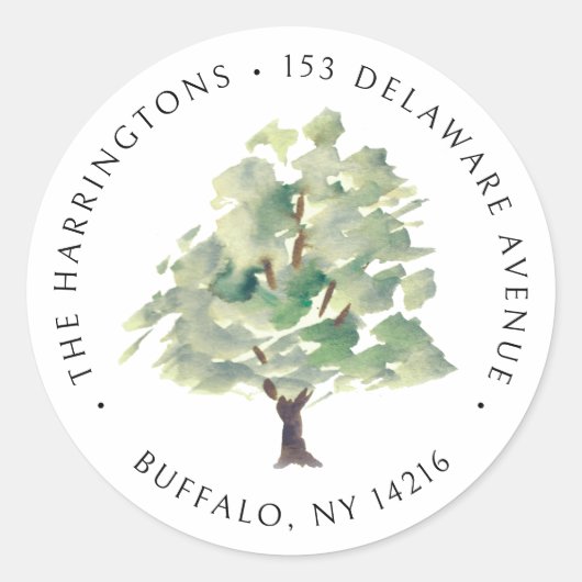 グリーンツリーアルボリスト水の色ハンドカラー図解入りの、写真付きの- ラウンドシール (正面)