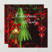 グリーンツリーオーナメントレッドクリスマスパーティー 招待状 (正面/裏面)