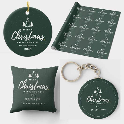 グリーンツリークリスマスとハッピー新年2023写真 セラミックオーナメント