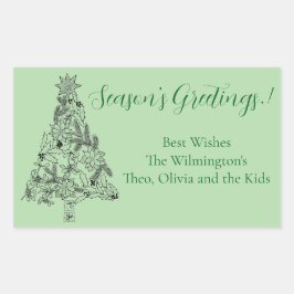 グリーンツリークリスマス長方形ギフトラベル 長方形シール