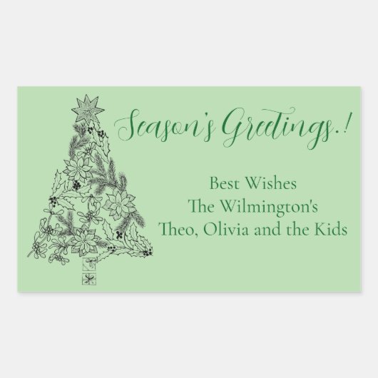 グリーンツリークリスマス長方形ギフトラベル 長方形シール (正面)