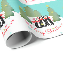 グリーンツリーズ金ゴールド星とペンギン ラッピングペーパー